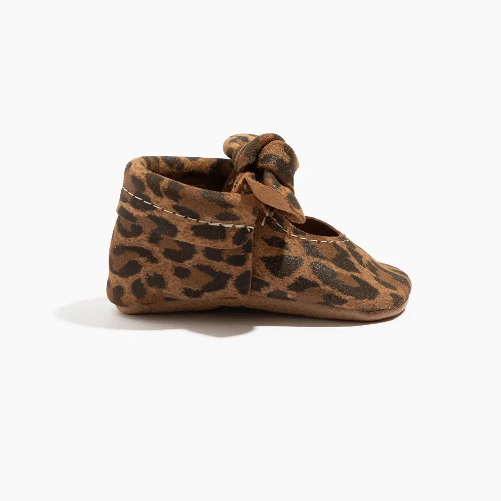 Freshly Picked Leopard Bow Moccs Size 3 FP Printed Suede Soft Sole Mary Jane